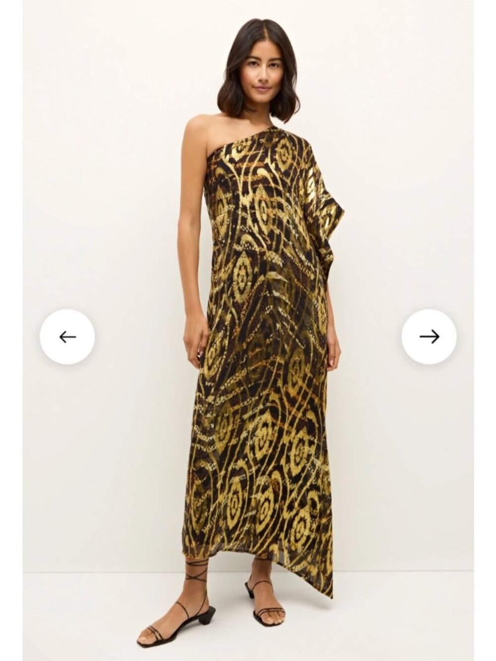 NEW $578 Marie Oliver Farrow Luxe Silk Metallic One-Shoulder Kaftan Maxi Dress - Picture 6 of 16